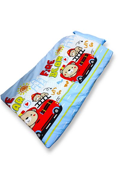 Bebek Özel 90X190 Cotton Children's Montessori Pillow and Bed Sheet Set - Fire Department Bears
