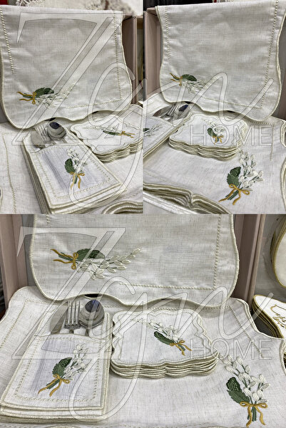 ZGNHome 19 Parça 6 Kişilik Nakışlı Buket Amerikan Servis Takımı