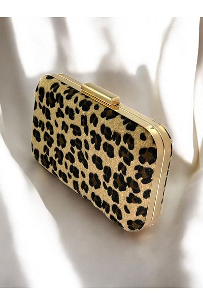 Wedding Fashion Leopard Print Furry Metal Evening Bag - with Oval Case, for Evening and Wedding Engagement Graduation