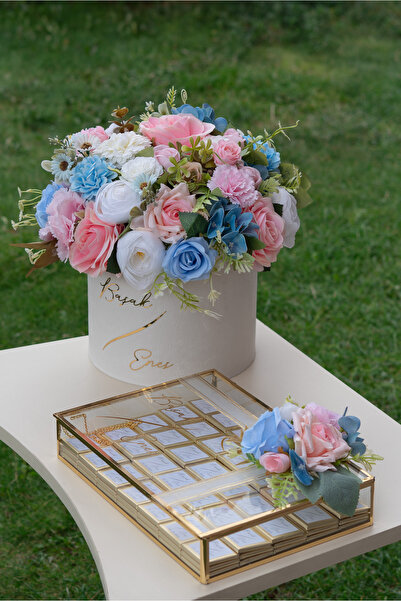 FilizKonuk Kutuda Kız İsteme Çiçeği, Söz Nişan Çikolata Seti Solmayan Yapay Ç...