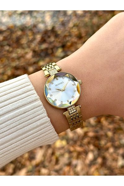 Homies Stainless Steel Band Gold Color 3 Atm Waterproof Women's Wristwatch