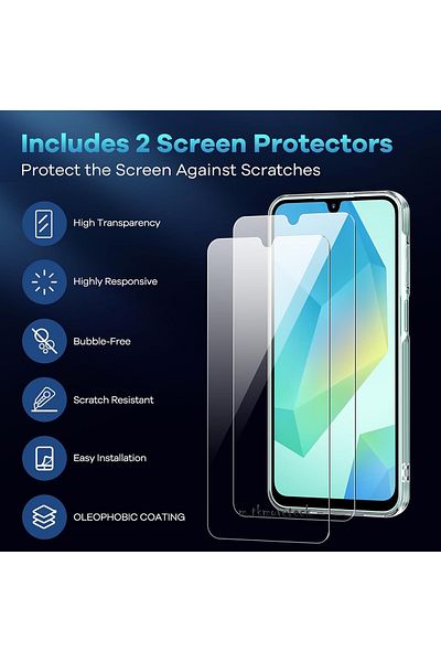m.tk moveteck Samsung Galaxy A16 Case Camera Protected Soft Color Matte Silicone + 9H Screen Protective Glass 2in1 Set