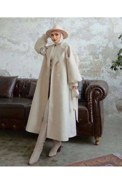 charme butik Kadın Balon Kol Kaşe Kaban