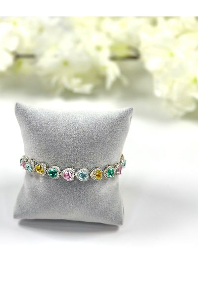 Store 316L Surgical Steel Colorful Stone Heart Bracelet - Silver Color, No Tarnish & No Allergy Guarantee