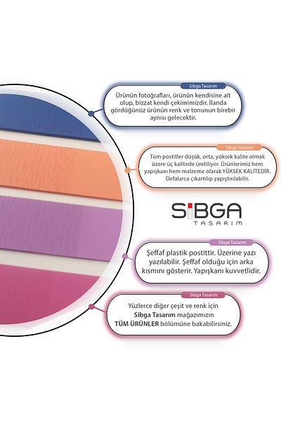 sibga tasarım Transparent Colored Postit Post-it Post ItBookmark Bookmark Postit Sticker Note Paper 200 Sheets