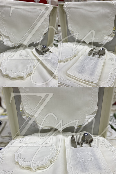 ZGNHome 19 Piece 6 Seater Embroidered Garland White American Service Set