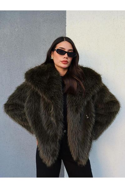 manana fashion Palton de blană verde la două piept de calitate premium