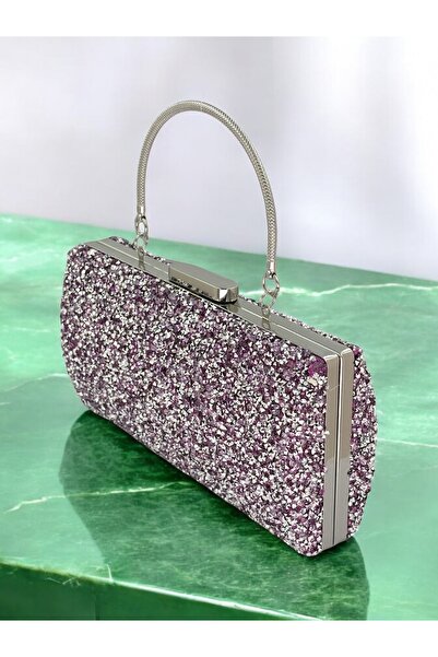 Gloriys Ayakkabı & Çanta 099 Lila-gümüş Taşlı Abiye Çanta