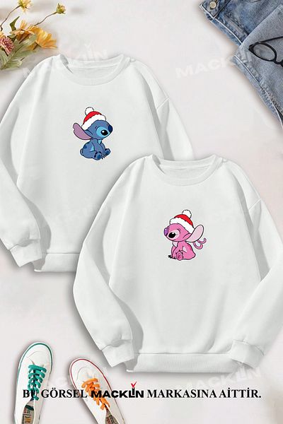 macklin Dear Couple Combination Lilo and Angel Printed New Year's Concept Crew Neck Sweatshirt Set of 2