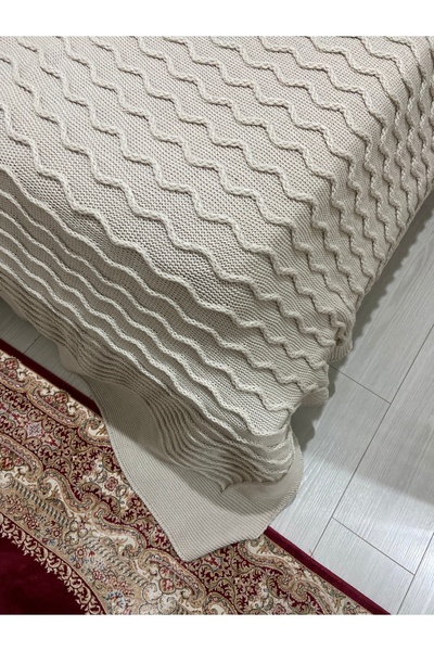 YGT Home Ay Dilli Triko Örgülü Çift Kişilik Yatak Örtüsü Taş | 240x260 Çift Kişilik Battaniye
