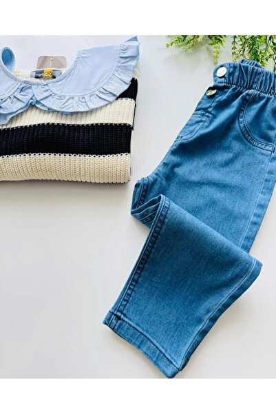 KOKOŞ BEBEK Girl's Denim Collar Knitwear Suit | Between 7/8 Years