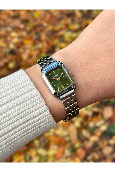 Homies Square Green Dial Wrist Watch 3 Atm Waterproof Steel Band