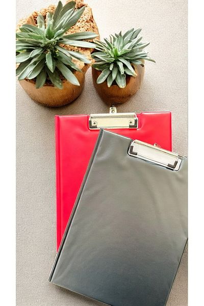 Farklı Bi Kağıt A4 Cover Secretary Plastic Red & Black Set of 2