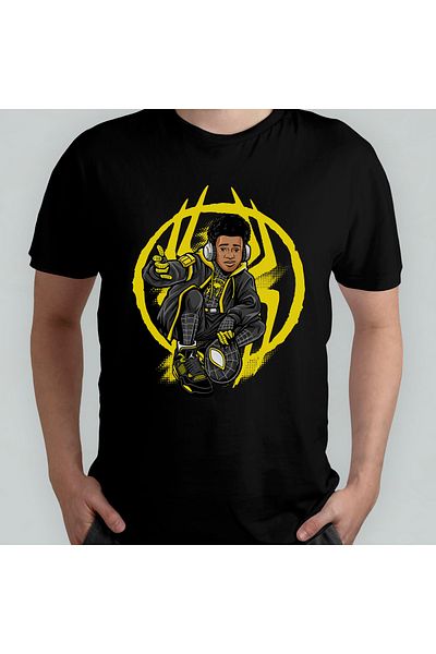 Pixxa Spider Man Miles Morales 100% Cotton Crew Neck T-Shirt Model 1
