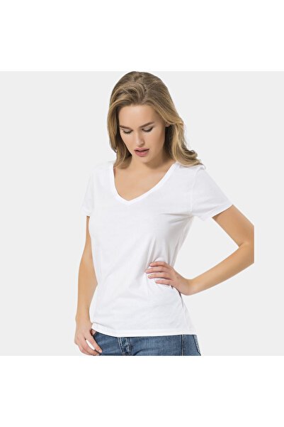 Wtshirt Λευκό Milano κοντομάνικο γυναικείο μπλουζάκι με βαθύ V λαιμόκοψη