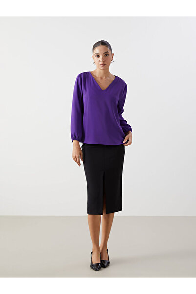 LC Waikiki Purple V-Neck Women's Blouse