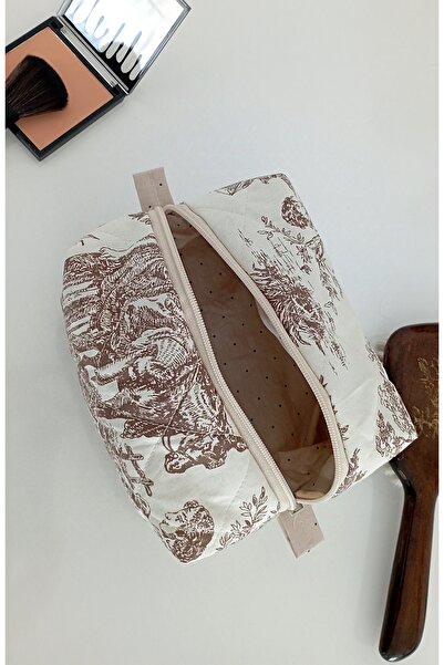 Mufincollection حقيبة مكياج مبطنة بنمط عتيق - منظم