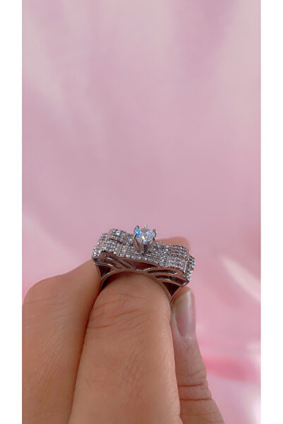 Neva Jewelry 925 Ayar Gümüş Ikili Kurdele Tektaş Yüzük