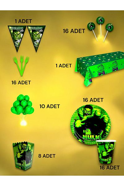 VibeHome Hulk Themed Luxury Set for 16 - Birthday Party and Fun Events