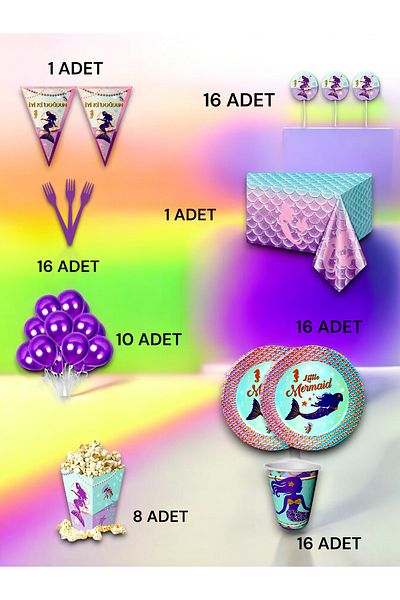 VibeHome Mermaid Themed Luxury Set for 16 - Birthday Party and Fun Events