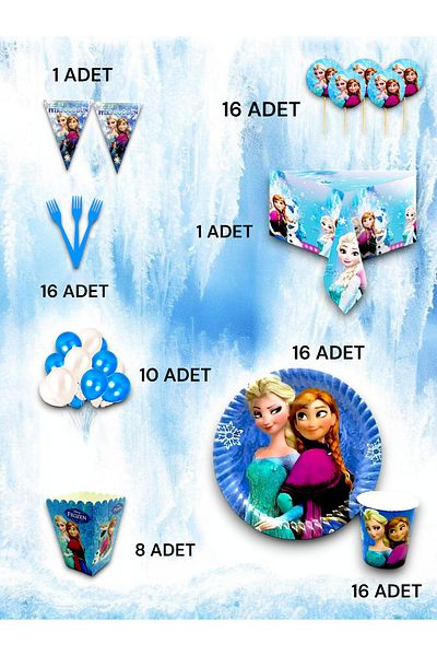 VibeHome Frozen Themed Luxury Set for 16 - Birthday Party and Fun Events