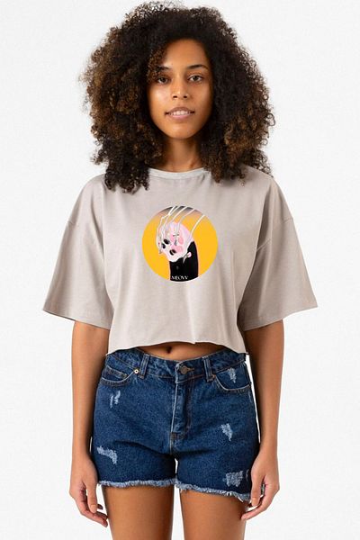 Tshirthane Meovv Meow Stone Color Women's Crop Hoodie