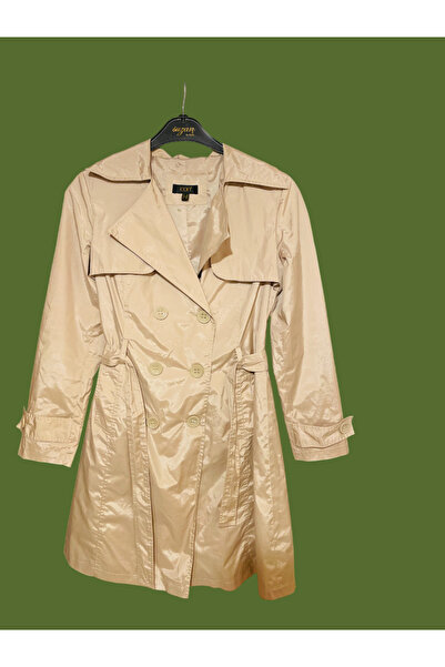 ÖzOksijen Kadin Bej Parlak Cepli Astarli Kemerli Trenckot