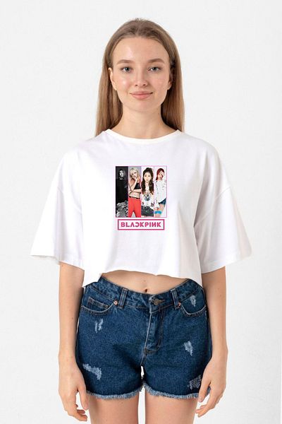 Tshirthane Black Pink Band White Women's Crop Tshirt