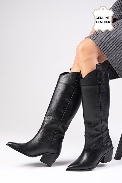 Mio Gusto Harper Genuine Leather Black Color Women's Cowboy Boots
