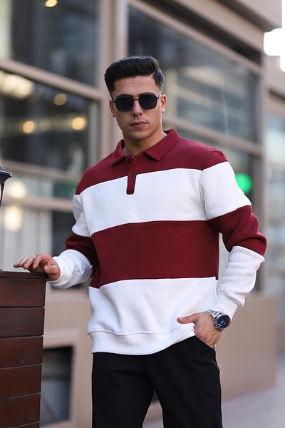 İng drop Tricou supradimensionat cu guler polo cu dungi - 3 fire