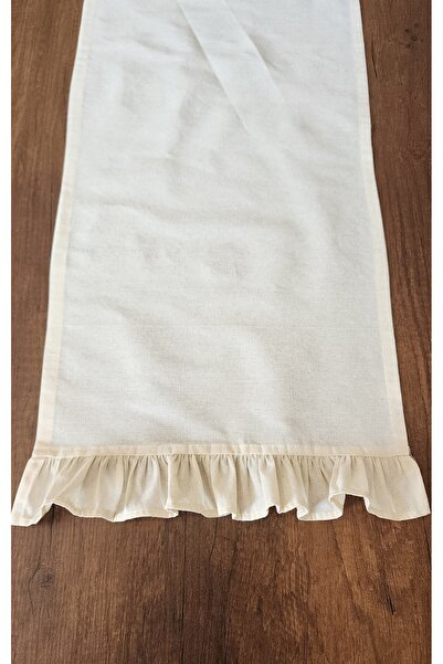 ALTINPAMUK Vintage Beige Raw Linen Runner - 2-Edge Ruffle, 40X110 Cover