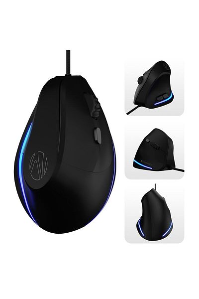 Zebronics ماوس ألعاب عمودي | تصميم مريح | 3200 نقطة في البوصة | مصابيح LED | 6 أزرار | متين