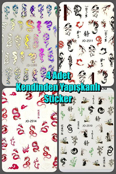 Easy Beauty 4 Adet Kendinden Yapışkanlı Tırnak Sticker, Nail Art, Tırnak Süsl...