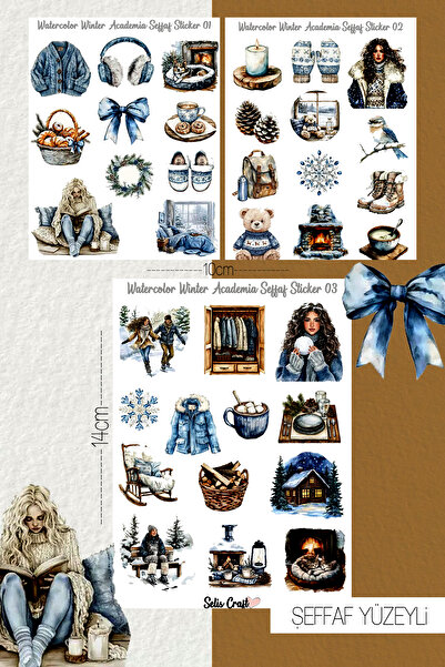 SelisCraft Watercolor Winter Academia Kış Temalı Şeffaf Sticker Seti 01-02-03...