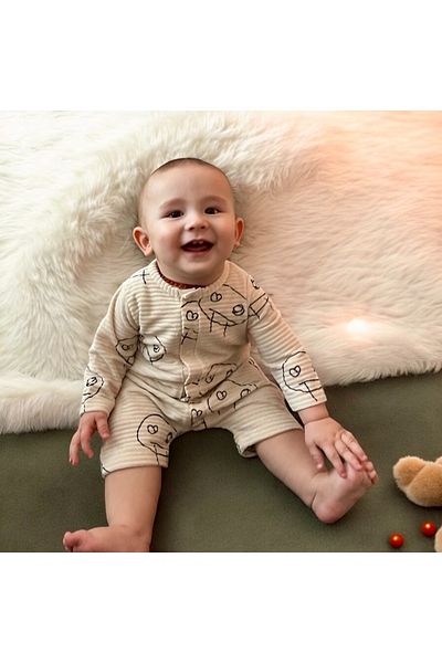 DİVİSTA Unisex Baby Printed Snap Jumpsuit