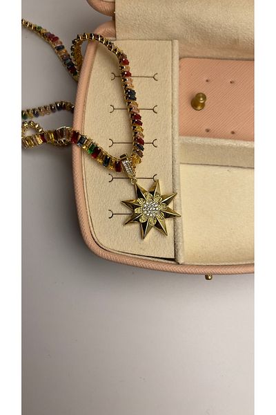 TREND Star Pattern Waterway Baguette Pendant Charm - Steel New Trend