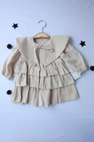 Pio Kids Dress 6 Months-24 Months Baby Cotton Organic Şile Diaper Removable Collar Healthy Trend Girls