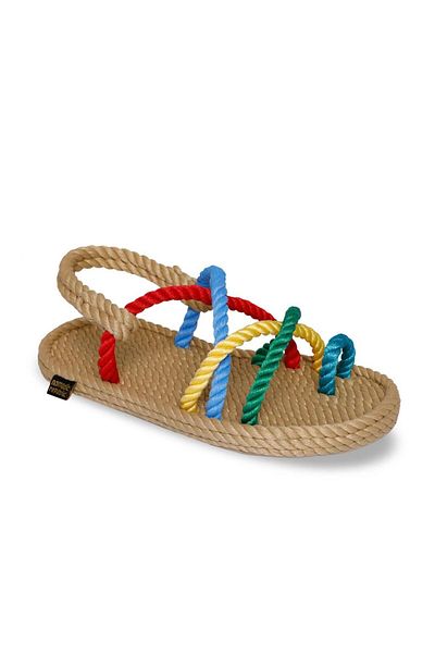Nomadic Republic Sandale cu frânghie pentru copii Ibiza Beige-Rainbow - Talpă din cauciuc