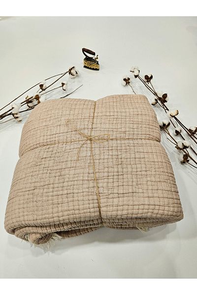 Gidia Beige 7 Layer Double Sided Padded Double Muslin Blanket 100% Cotton 230X240 cm