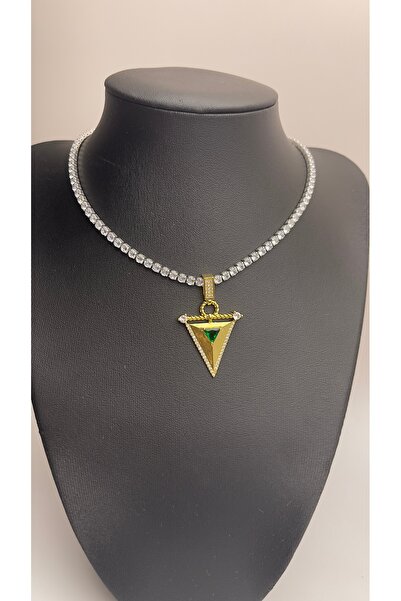 Çekik طقم قلادة على شكل طريق مائي باللون الأحمر بأربعة أميال وأحجار مثلثة - ف...