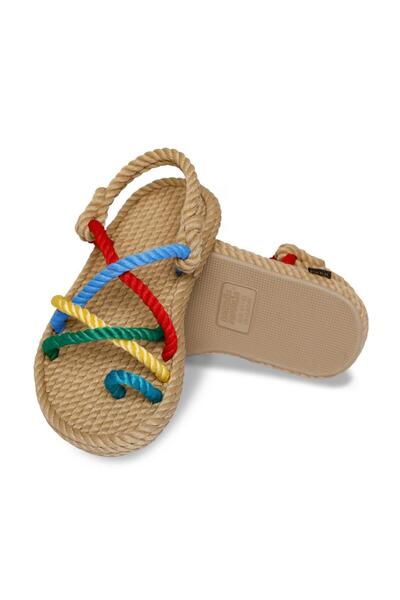 Nomadic Republic Ibiza Beige-Rainbow Kids Rope Sandals - Rubber Sole
