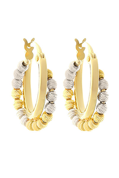 MOOM MÜCEVHERAT 14 Ayar Altın Küpe Renkli Dorika Toplu Altın Halka Küpe