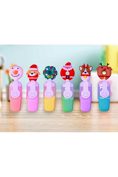 izmir yazici servis Set of 6 Mini Highlighters with New Year Santa Claus Figure