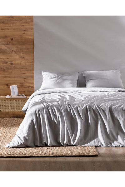 Madame Coco Rosalie Single 100% Cotton Dobby Duvet Cover Set - Light Gray