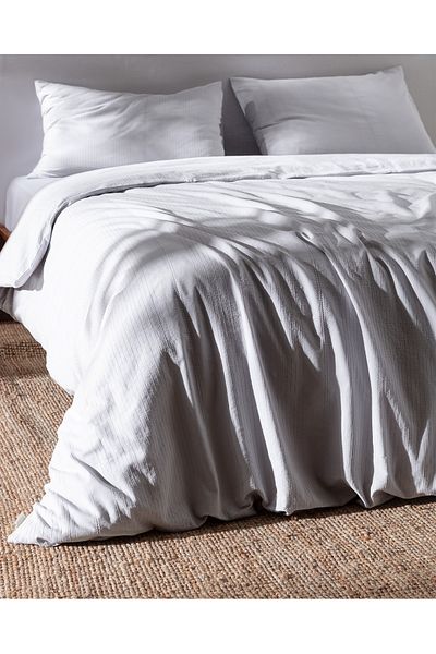 Madame Coco Rosalie King Size 100% Cotton Dobby Duvet Cover Set - Light Gray