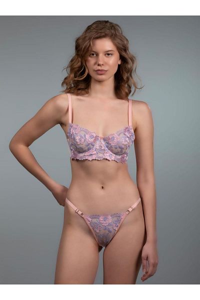 Motto10 butik Διαφανές Bralet με λουλούδια λιλά, επιλεγμένο κοστούμι και εσώρουχο