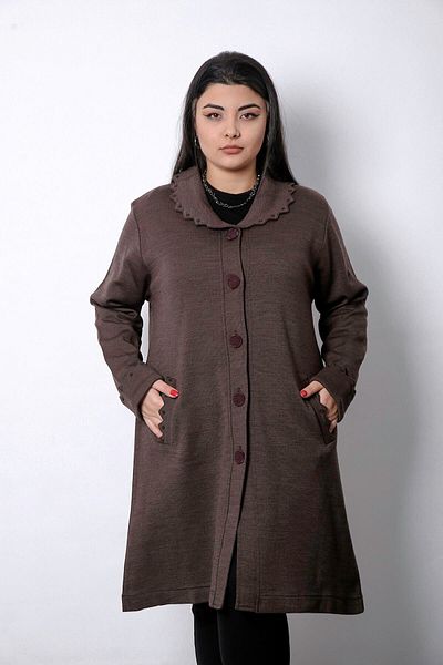 Laden Plus Size Brown Knitwear Cardigan - Steel Knit, Long Thick, Winter