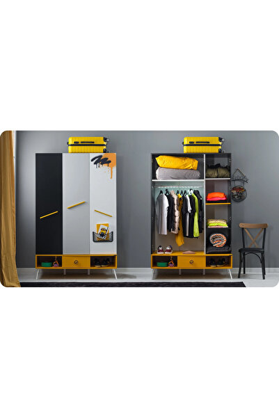 Lajivert Skate Genç Odası 3 Parça ( 3 Kapalı Dolap Karyola Çalışma Masası )