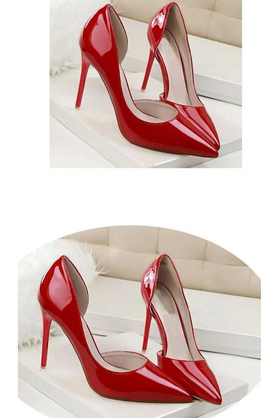 TrendyAnka Women's Red Patent Leather 8cm Thin Transparent Cover Heeled Stiletto Shoes