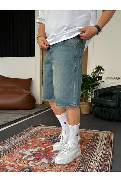 BYBASICMAN Blue Pocket Detailed Washed Denim Shorts Df-2335/2336